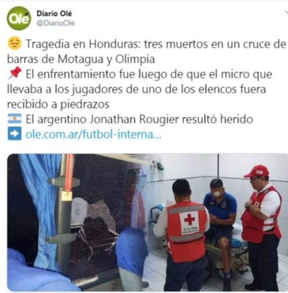 El Diari Olé de Argentino lamentó lo ocurrido en el estadio Nacional de Tegucigalpa.