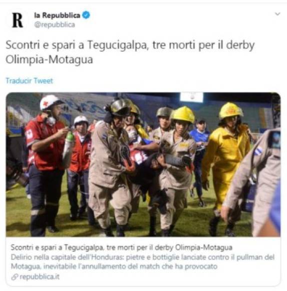 La Repubblica de Italia también informó sobre lo ocurrido en el Olimpia vs Motagua.