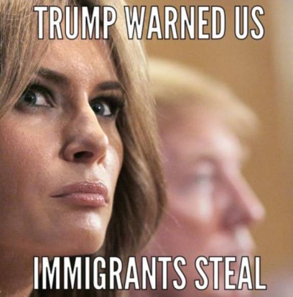 Otros utilizaron los memes para recordar los insultos del magnate. 'Trump advirtió, los inmigrantes roban', dice la imagen.