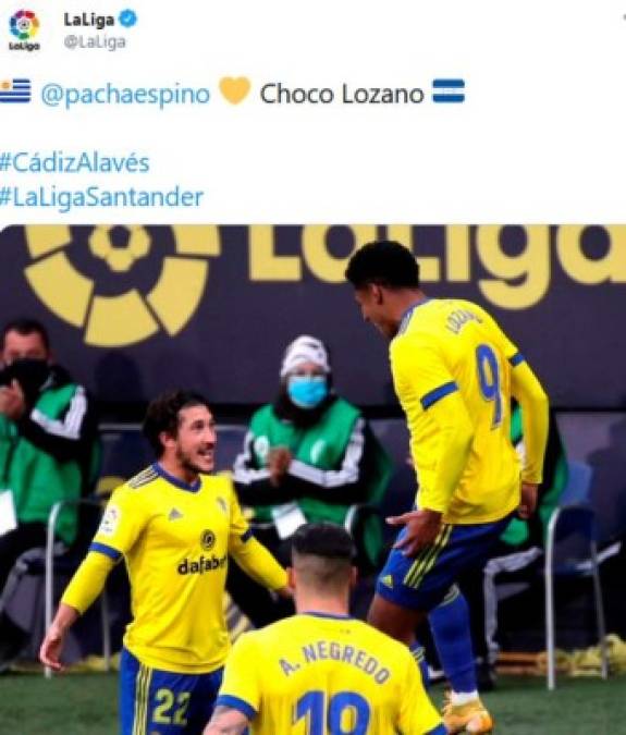 La Liga de España en sus redes sociales publicó esta imagen del festejo del Choco Lozano.