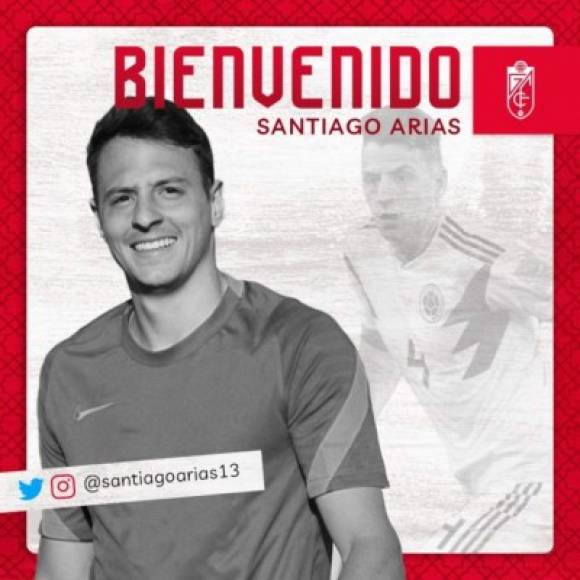 El Granada obtiene la cesión del lateral diestro colombiano Santiago Arias por una temporada, llega procedente del Atlético de Madrid. Foto Twitter Granada.