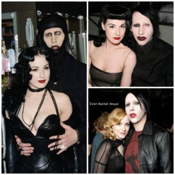Marilyn Manson y Dita Von Teese: el músico conquistó a la modelo Von Teese ya que él era fan y miembro activo de su página. Manson se fijó en ella tras su ruptura con la actriz Rose McGowan, comenzando una larga relación de siete años que acabó en matrimonio el 3 de diciembre de 2005. Sin embargo, tras solo un año de matrimonio, en enero de 2007, Dita solicitó el divorcio alegando diferencias irreconciliables, enviando a Manson los papeles del divorcio justo el día de su cumpleaños. Supuestamente estas 'diferencias' no son otra cosa que el romance entre Manson y la actriz Evan Rachel Wood, aunque este aseguró que solo fue algo platónico hasta que Dita le presentó la demanda de divorcio. <br/>Actualmente sale con la fotógrafa Lindsay Usich.<br/>