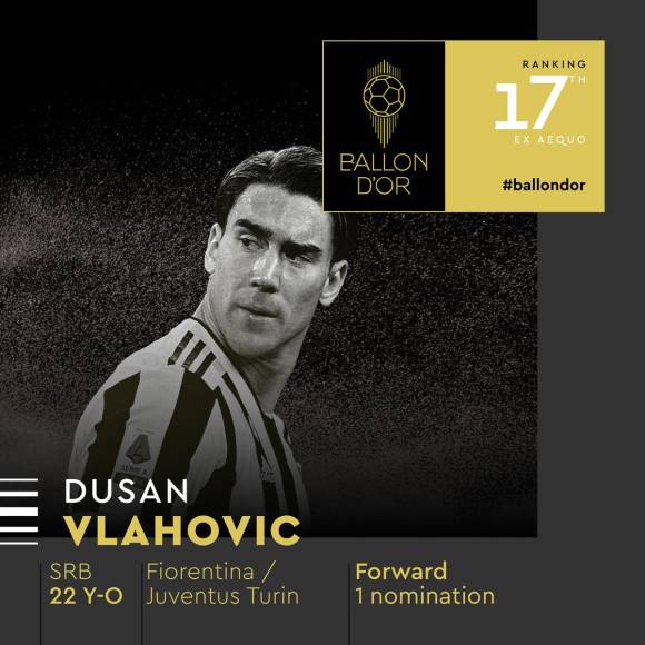 18) - 17. Dusan Vlahovic - El delantero serbio de la Juventus (que llegó de la Fiorentina) recibió su primera nominación al premio.