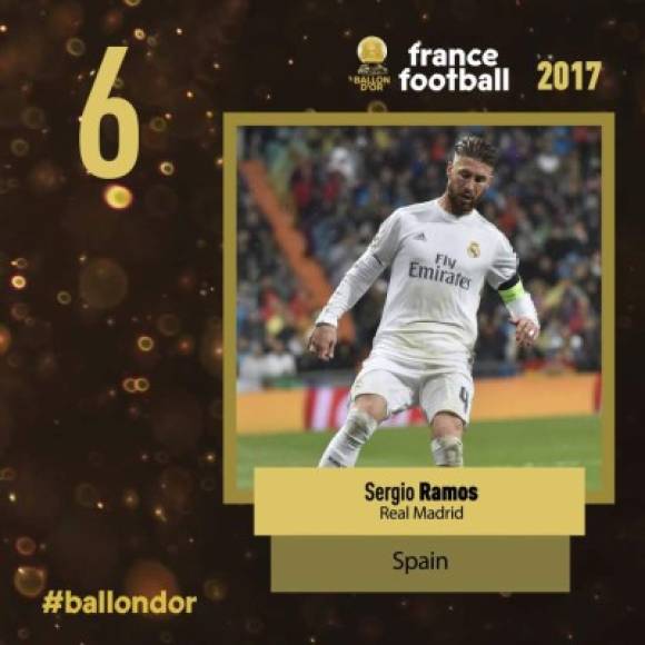 El español Sergio Ramos, del Real Madrid, en el puesto 6.