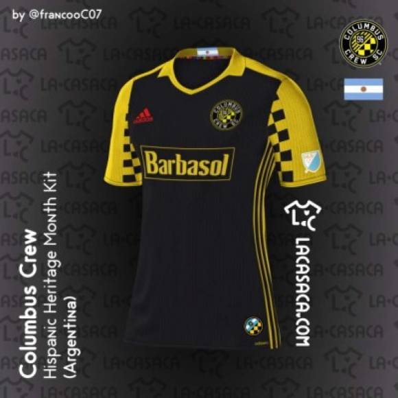 La camiseta del Columbus Crew en representación de Argentina por Federico Higuaín y Guillermo Barros Schelotto quienes brillaron en el equipo amarillo.