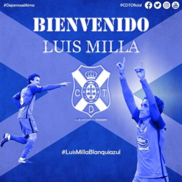 El Tenerife, donde juega el hondureño Bryan Acosta, ha fichado al centrocampista Luis Milla tras pagar la cláusula al Fuenlabrada.