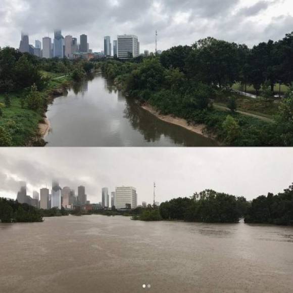 Imágenes de Houston antes de la tormenta comparadas con fotografías tomadas durante el domingo y el lunes muestran el impacto del fenómeno en la cuarta urbe más grande de EUA.