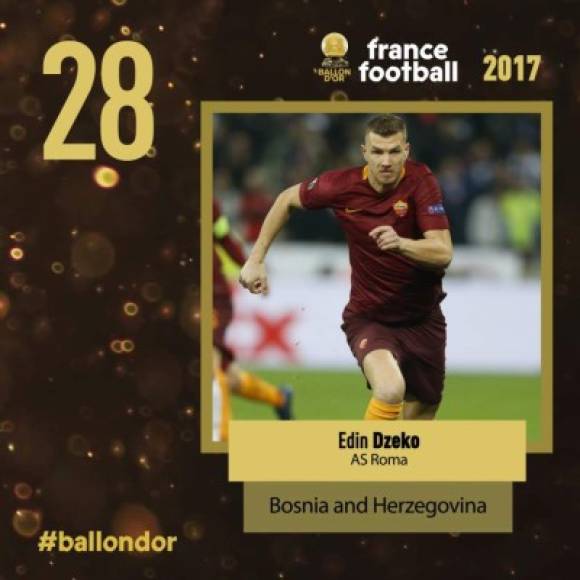 El bosnio Edin Dzeko de la Roma en el puesto 28.