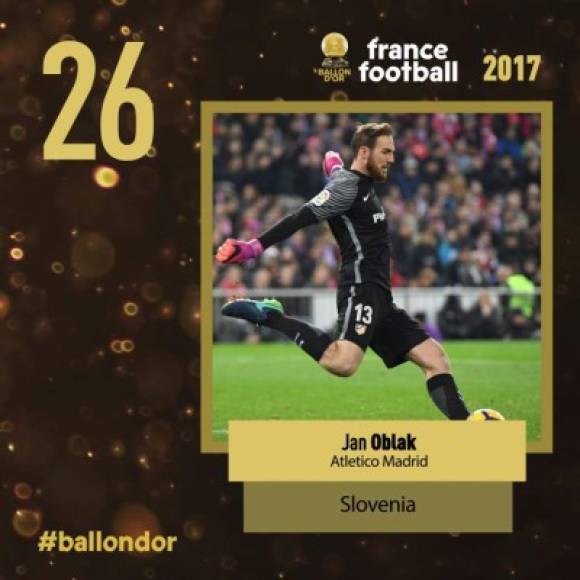 El esloveno Jan Oblak, del Atlético de Madrid, en el puesto 26.