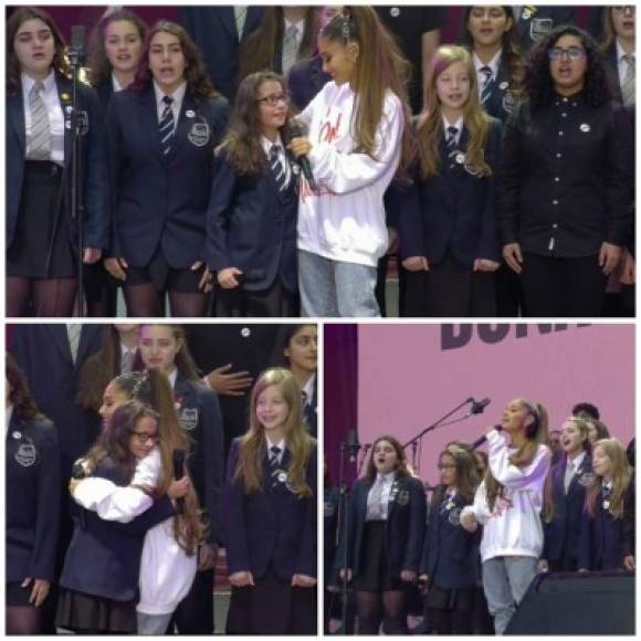 Nada más conmovedor que estos 24 integrantes del coro del instituto local Parrs Wood High School, entre los que se encuentran algunos de los sobrevivientes del atentado. Ariana se unió a ellos para cantar 'My Everything'.<br/>