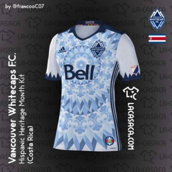 La camiseta del Vancouver Whitecaps en representación de Costa Rica por Kendall Waston.