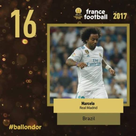 El brasileño Marcelo, del Real Madrid, en el puesto 16.
