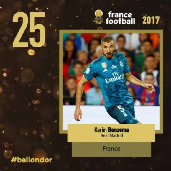 El francés Karim Benzema, del Real Madrid, en el puesto 25.