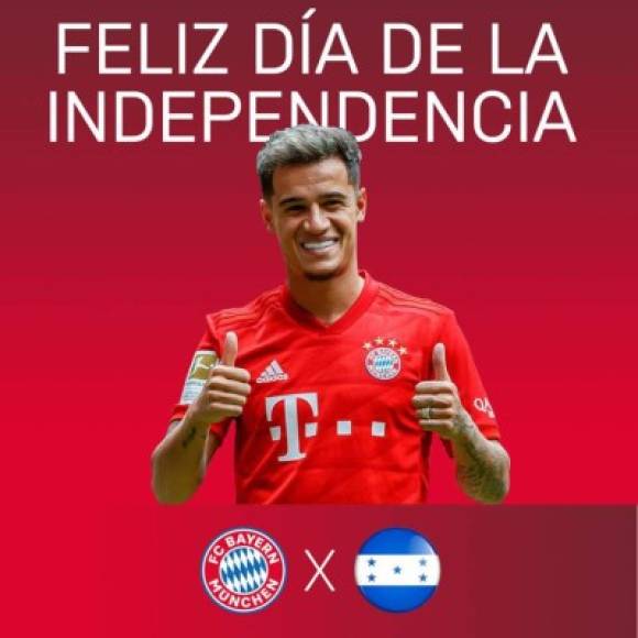 El Bayern Múnich ha felicitado a Honduras y subió la imagen del crack brasileño Coutinho.