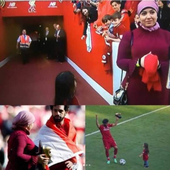 Magi, la esposa de Mohamed Salah, en una de sus contadas apariciones públicas, en Anfield, junto a la hija de ambos, Makka.