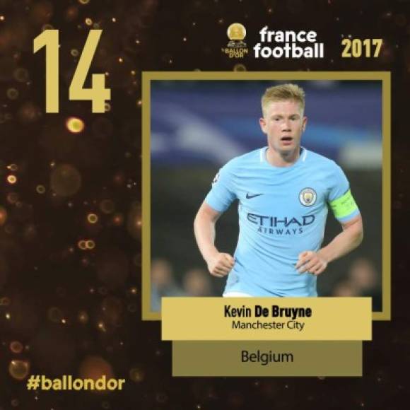 El belga Kevin de Bruyne, del Manchester City, en el puesto 14.