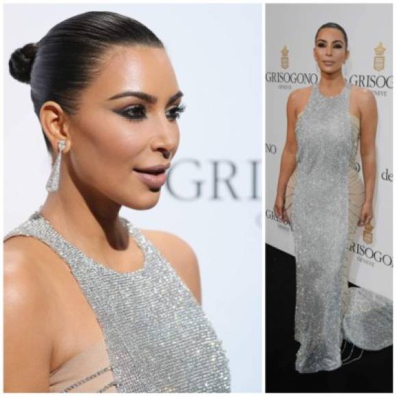 Kim Kardashian en un vestido de Lan Yu durante la fiesta de Grisogono durante el festival de cine de Cannes 2016.
