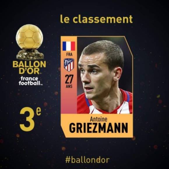 3° Antoine Griezmann (Atlético de Madrid/Francia). 414 puntos.