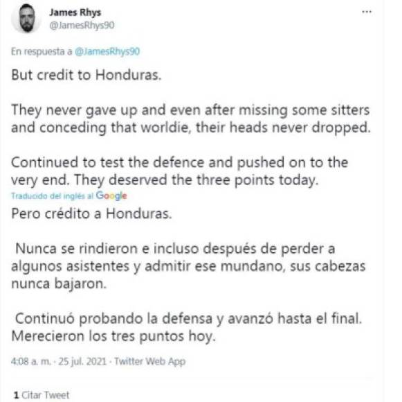 El periodista neozelandés James Rhys valoró el esfuerzo de Honduras para remontarle a Nueva Zelanda. “'Nunca se rindieron, merecieron los tres puntos”.