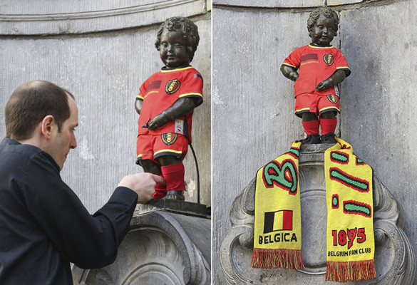 Visten a famosa estatua con el uniforme mundialista de Bélgica