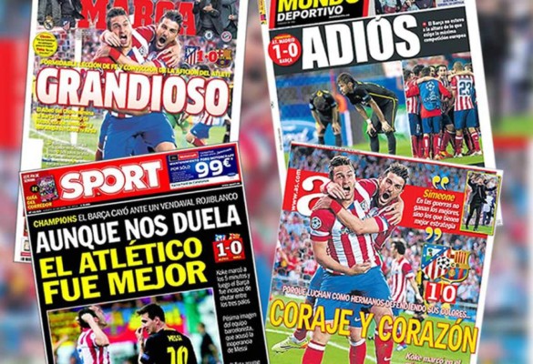 Prensa española llena de elogios al Atlético y críticas al Barça