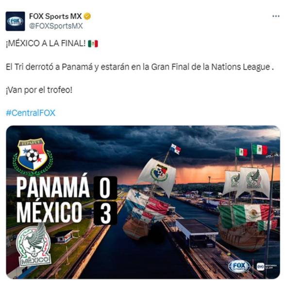 Fox Sports destacó la victoria por goleada de México contra Panamá para clasificar a la final de la Nations League. “¡Van por el trofeo!”.