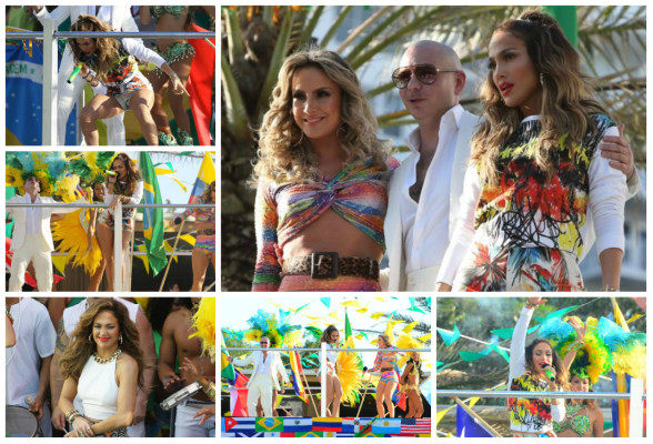 Jennifer López y Pitbull filman video del Mundial Brasil 2014