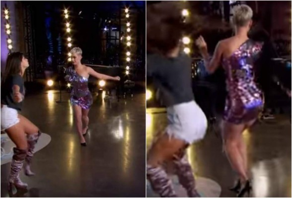 Katy Perry enseñó de más tras caerse bailando cumbia
