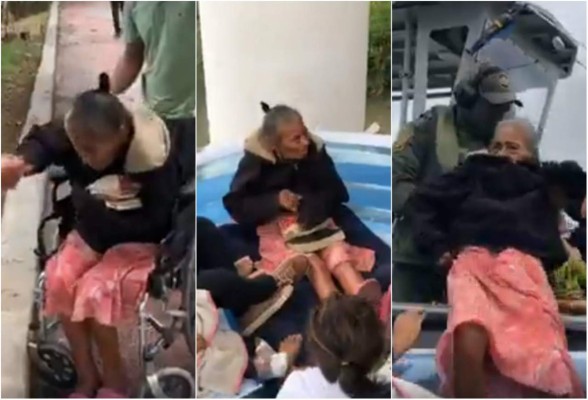 VIDEO: Una anciana hondureña deja su silla de ruedas para cruzar el río Bravo junto a su familia