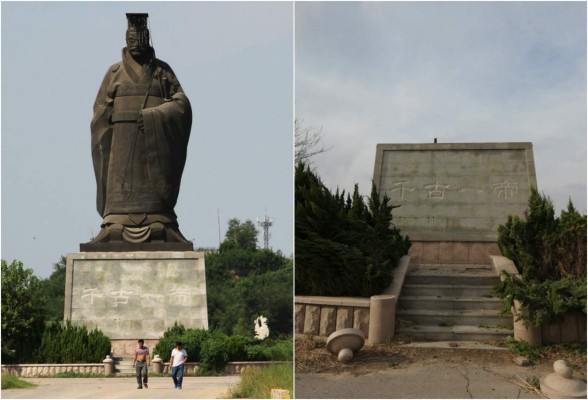 El viento derriba una estatua del primer emperador de China