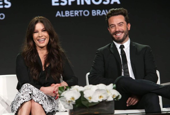 PASADENA, CA - JANUARY 14: Actors Catherine Zeta-Jones and Juan Pablo Espinosa attend A+E Networks' 2018 Winter Television Critics Association Press Tour on January 14, 2018 in Pasadena, California. Jesse Grant/Getty Images for A+E Networks/Lifetime/AFP