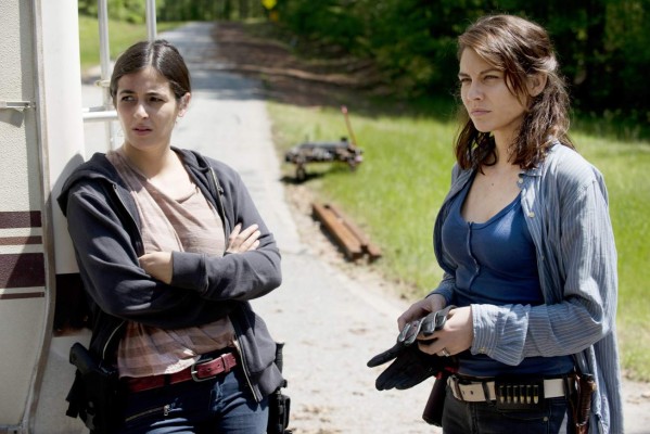 Alanna Masterson as Tara Chambler and Lauren Cohan as Maggie Greene - The Walking Dead _ Season 6, Episode 1 - Photo Credit: Gene Page/AMC