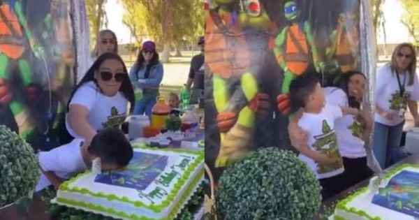 Video viral: Niño explota contra su tía por embarrarle la cara con pastel de cumpleaños