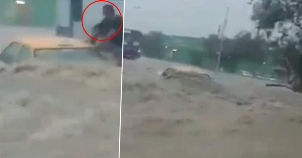 Video Viral: taxista es arrastrado por la fuerte corriente provocada por Fernand
