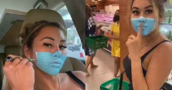 Video viral 2021: 'Influencers' entran a supermercado con una mascarilla pintada