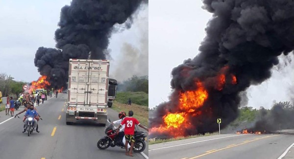 Imágenes dantescas: Estalla un camión cisterna cuando era saqueado en Colombia