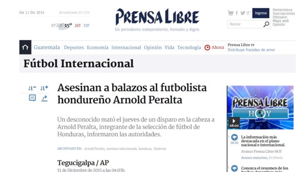Asesinato de Arnold Peralta impacta en medios internacionales