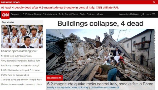Así reportaron los medios internacionales sobre terremoto en Italia