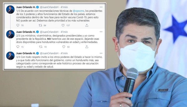 Presidente hondureño y gabinete no se vacunarán contra covid en primera fase