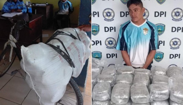 Hondureño transportaba un saco con supuesta marihuana en su bicicleta