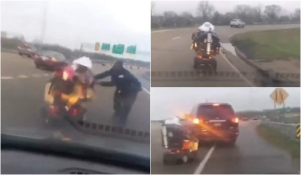 Abuela en silla motorizada es perseguida en una autopista