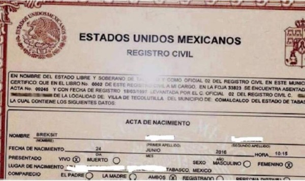 Nombran a una niña mexicana 'Breksit' por referendo en Reino Unido