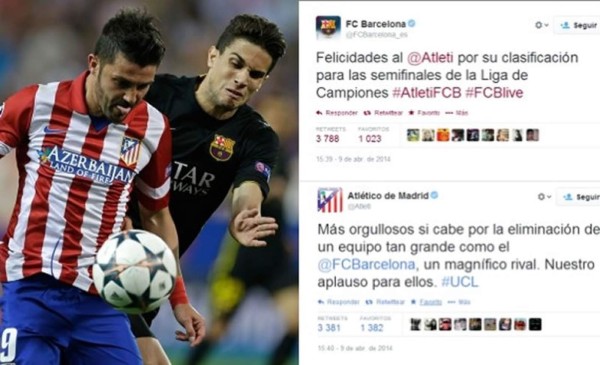 El Barça y el Atlético se felicitaron por Twitter