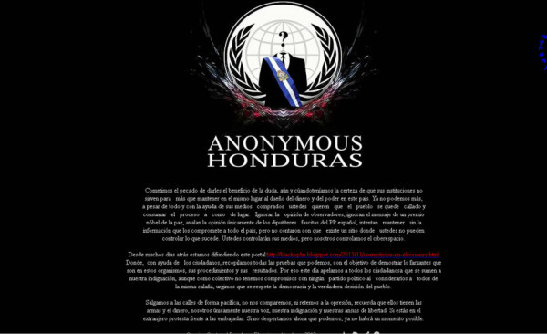 Anonymous Honduras hackea sitio web del Congreso Nacional