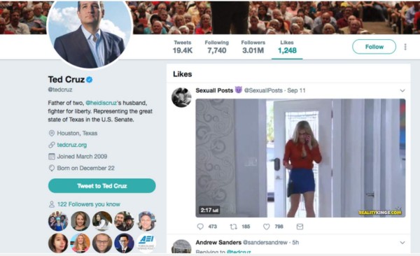 Senador Ted Cruz le da 'like” a video con contenido para adultos