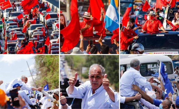 FOTOS: Con multitudinarias caravanas, Xiomara Castro y Tito Asfura cierran campaña en Cortés y Francisco Morazán