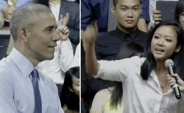 Obama reta a una joven a rapear en conferencia en Vietnam