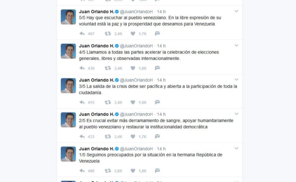 JOH pide elecciones libres en Venezuela