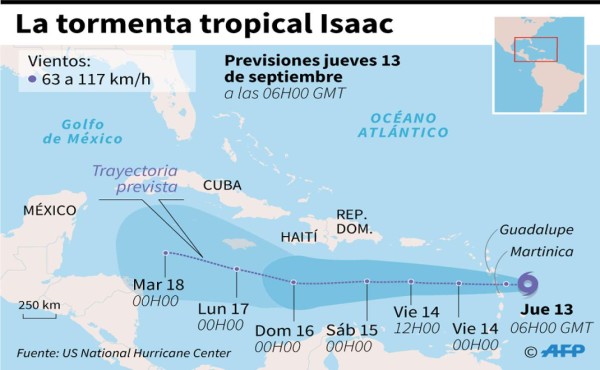Vientos de la tormenta tropical Isaac comienzan a llegar a Antillas Menores