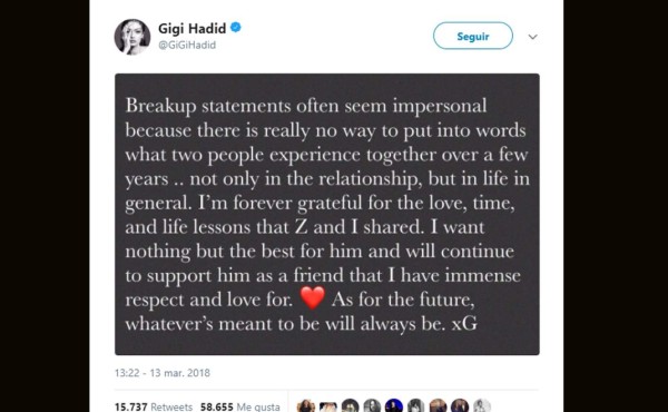 Gigi Hadid y Zayn Malik anuncian el fin de su relación